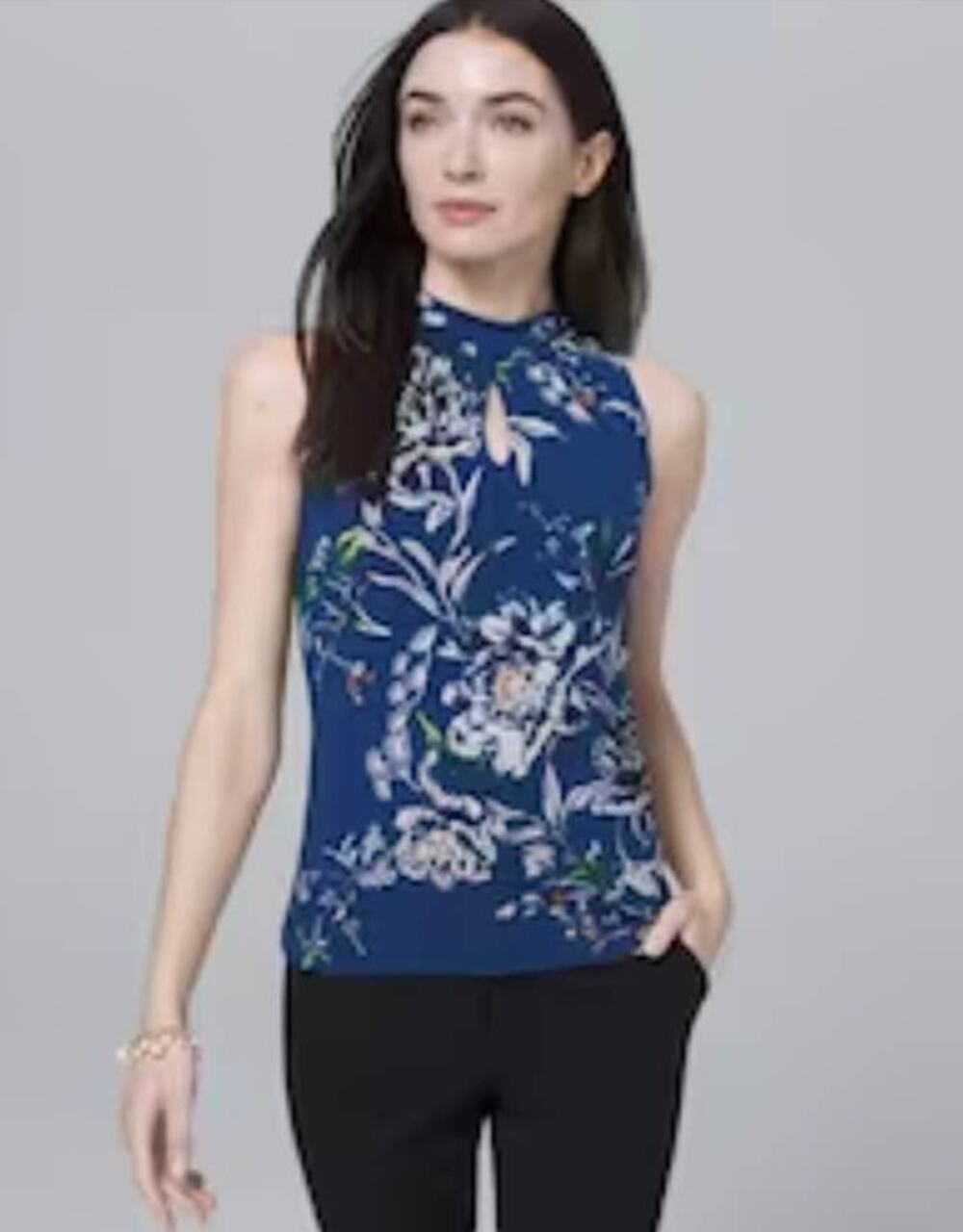 White House Black Market  Blue Floral Bloom Halter Top Size S